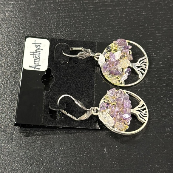 Amethyst Stone Tree Earrings - Picture 3 of 5